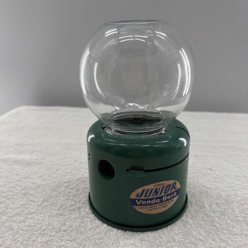 Vintage 1950s Junior Venda-Bank Green Gumball Machine..RARE..untested 6.5" X 4"